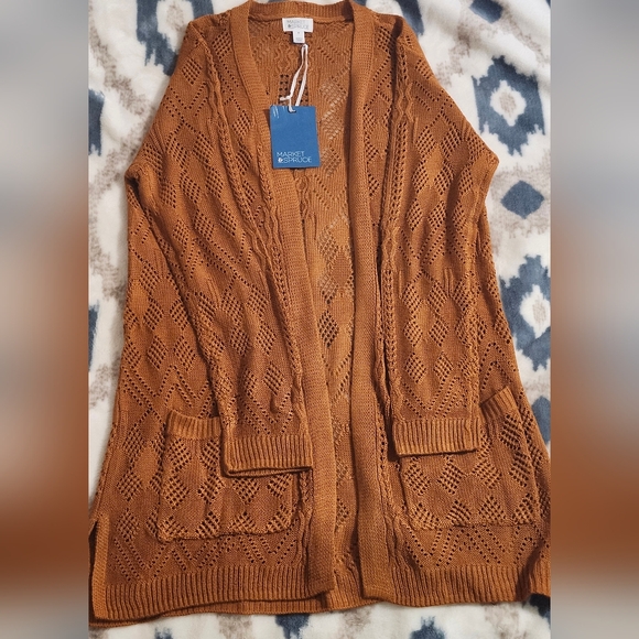 Market & Spruce Open Knit Cardigan New With Tag Terracotta Color Medium Size - Picture 3 of 8